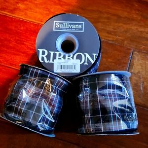 Wired textured plaid holiday ribbon, 4"x 10 yards each/3. Black red brown ivory.